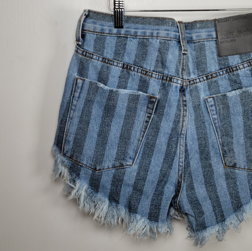 One Teaspoon Zephyr Outlaws Button Fly Pinstripe Shorts Size 24 - Picture 9 of 11